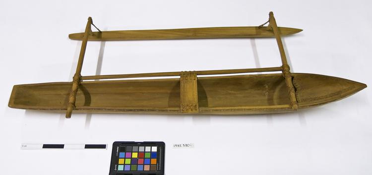 Image of dugout with single outrigger (dugout canoe model)