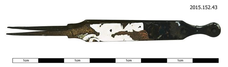 Side view of tweezers of Horniman Museum object no 2015.152.43