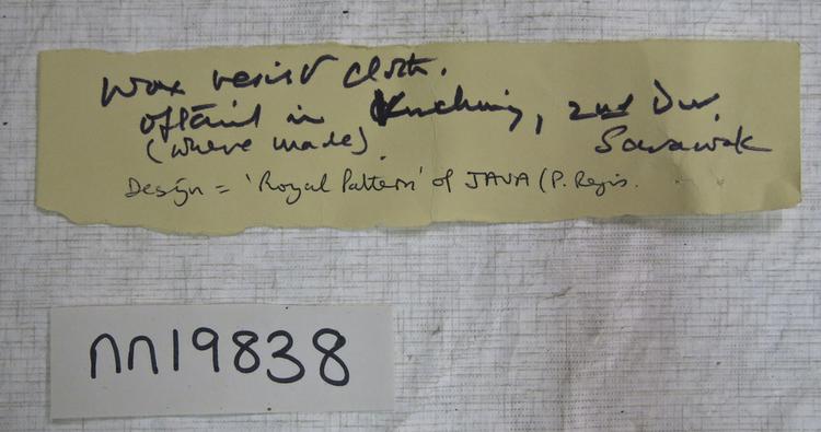 General view of label of Horniman Museum object no nn19838