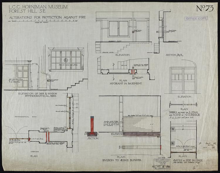 Image of LCC Horniman Museum Forest Hill: alterations for protection against fire. Drawing 73