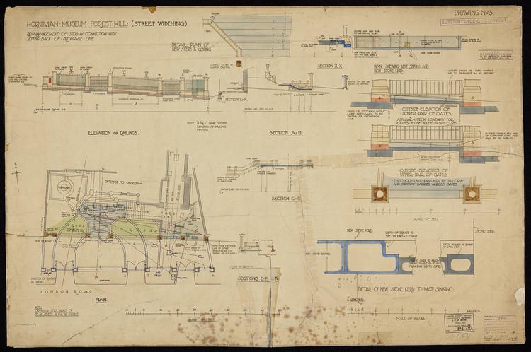 Image of Horniman Museum Forest Hill: (street widening) rearrangement of steps in connection with setting back of frontage line. Drawing 3