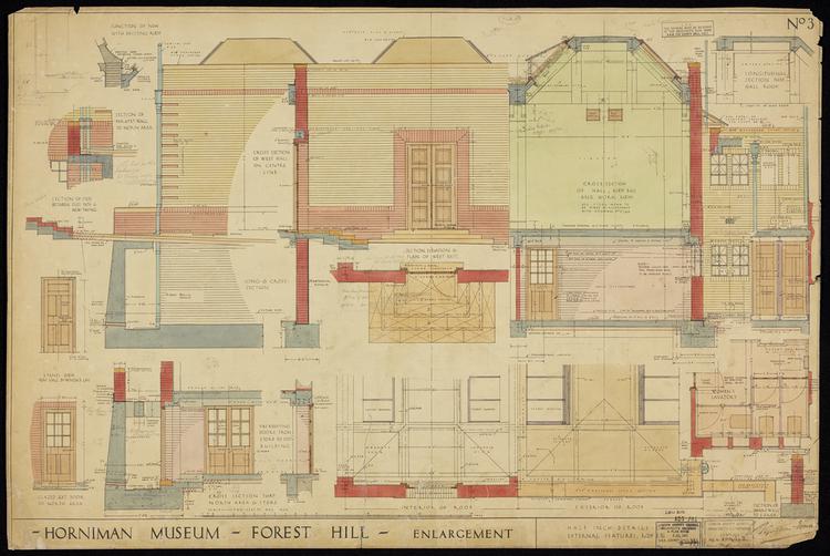 Image of Horniman Museum Enlargement No. 3: West Hall cross sections, details, external features and roofs