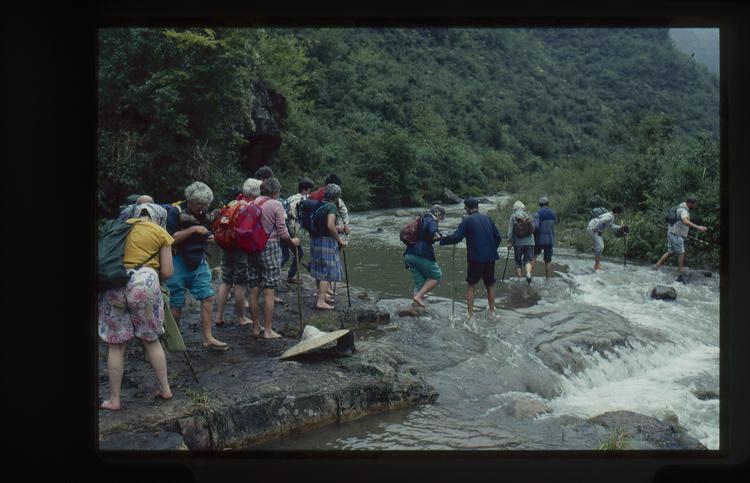 Image of 35mm slide: The group crossing a river