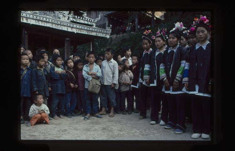 Image of 35mm slide: Lined up, probably for welcoming ceremony