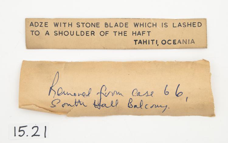General view of labels of Horniman Museum object no 15.21