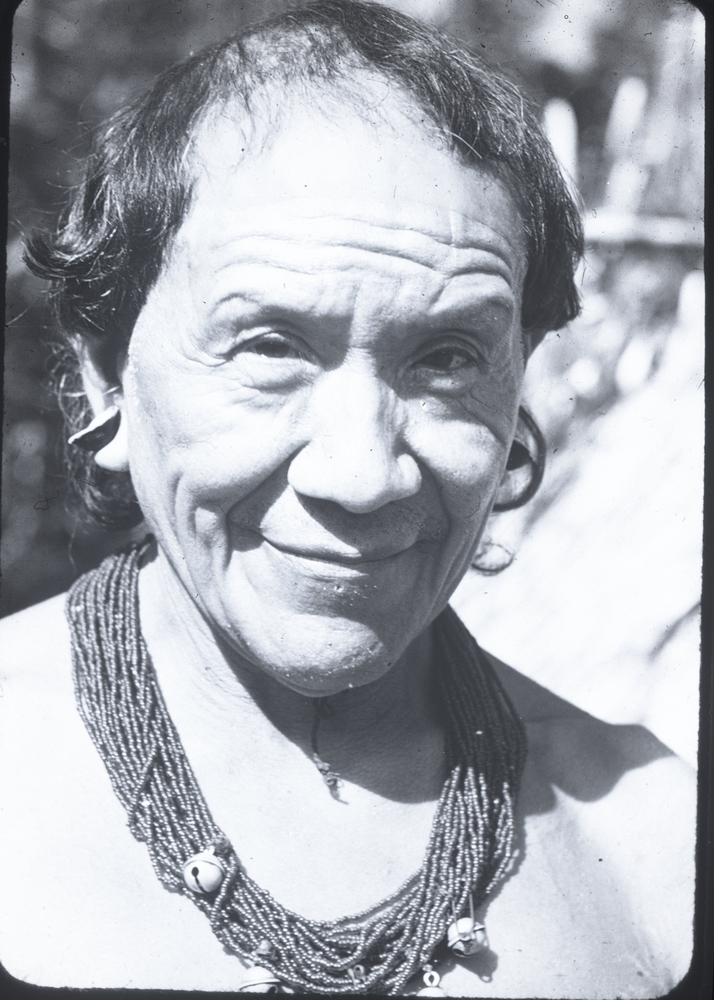 image of Black and white negative of the head and shoulders of a Wai Wai man. Negative of photograph 5, taken from slide 7. Larger version of slide 8