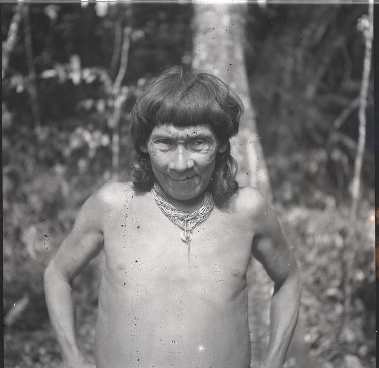 Image of Black and white negative of a Wai Wai man