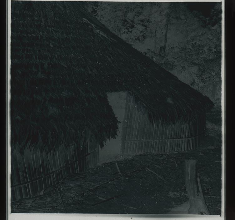 Image of Black and white negative of Wai Wai hut roof