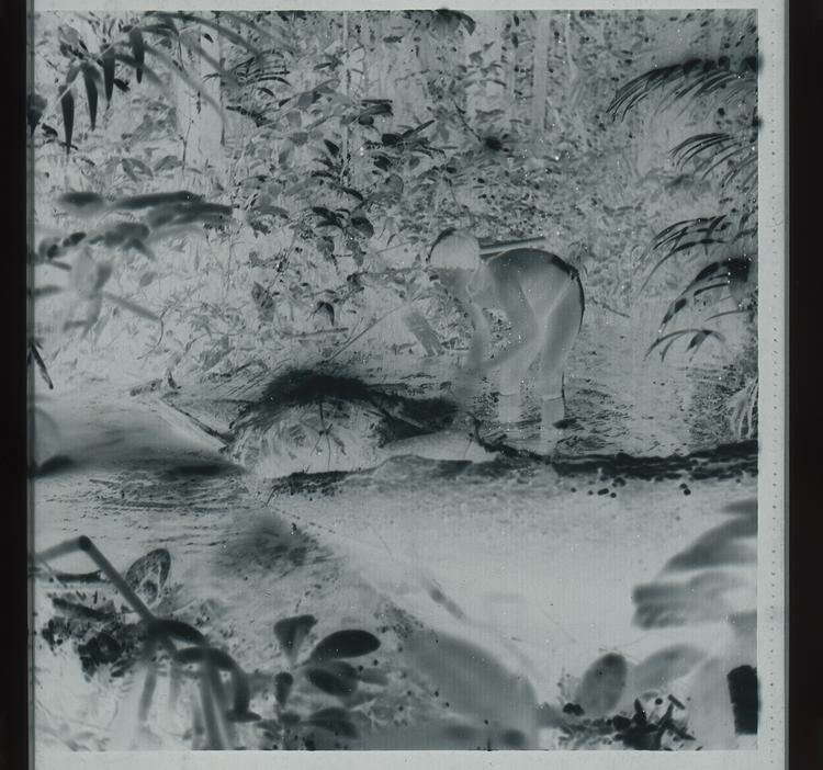 Image of Black and white negative of Wai Wai fisherman