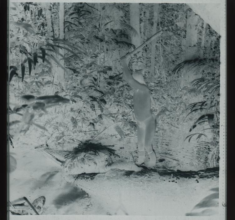 Image of Black and white negative of Wai Wai fisherman