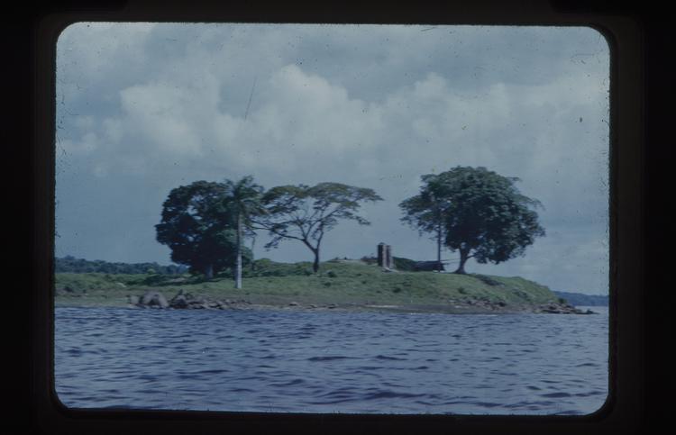 image of Colour slide with river in the foreground and a stand of three trees on far side