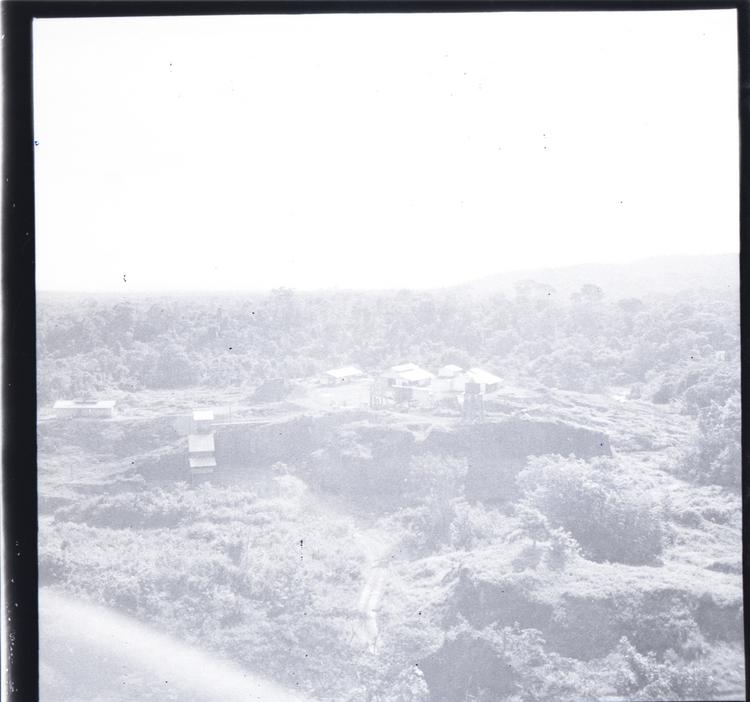 image of Black and white medium format negative of vey pale and faint image of a settlement