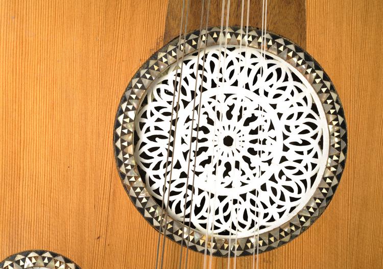 Detail view of sound hole  of Horniman Museum object no 2016.149