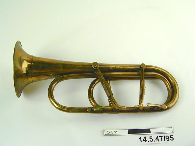 Lateral view from left of object no. 14.5.47/95. Image of keyed trumpet (museum no. 14.5.47/95).