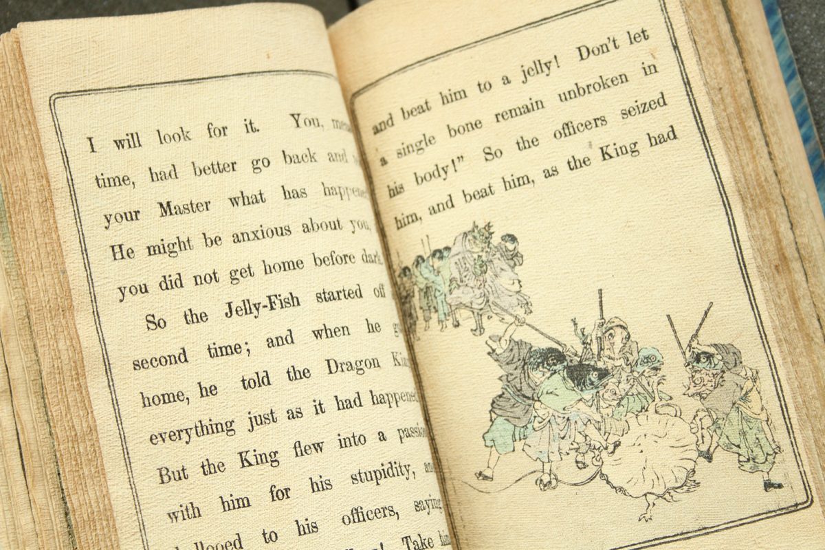 open book with a story about a jellyfish