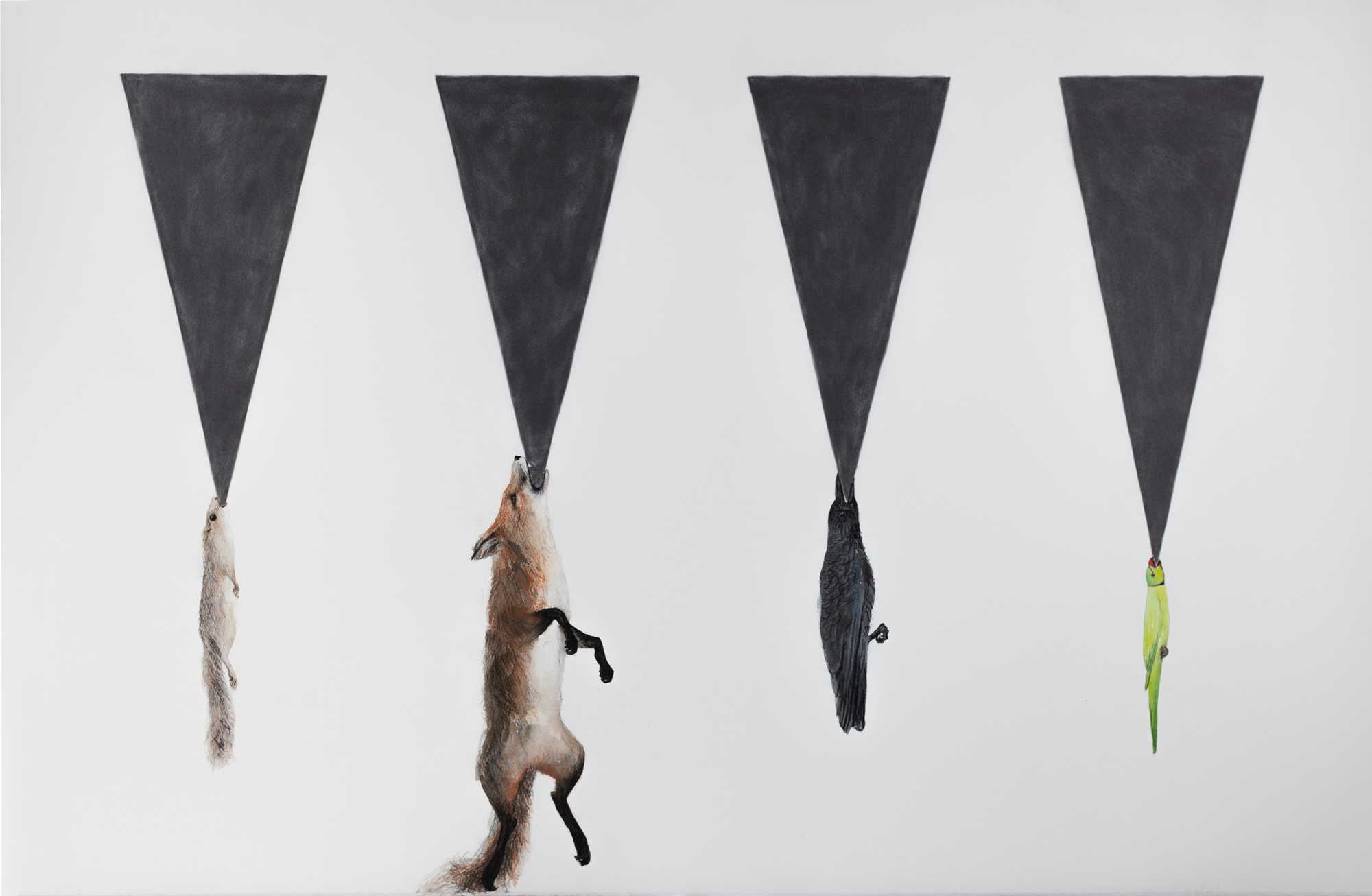 illustration of animals hanging from cones