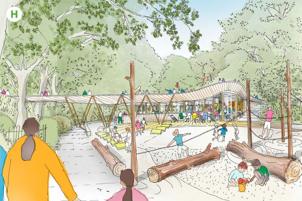 Drawing of a children's cafe and play park