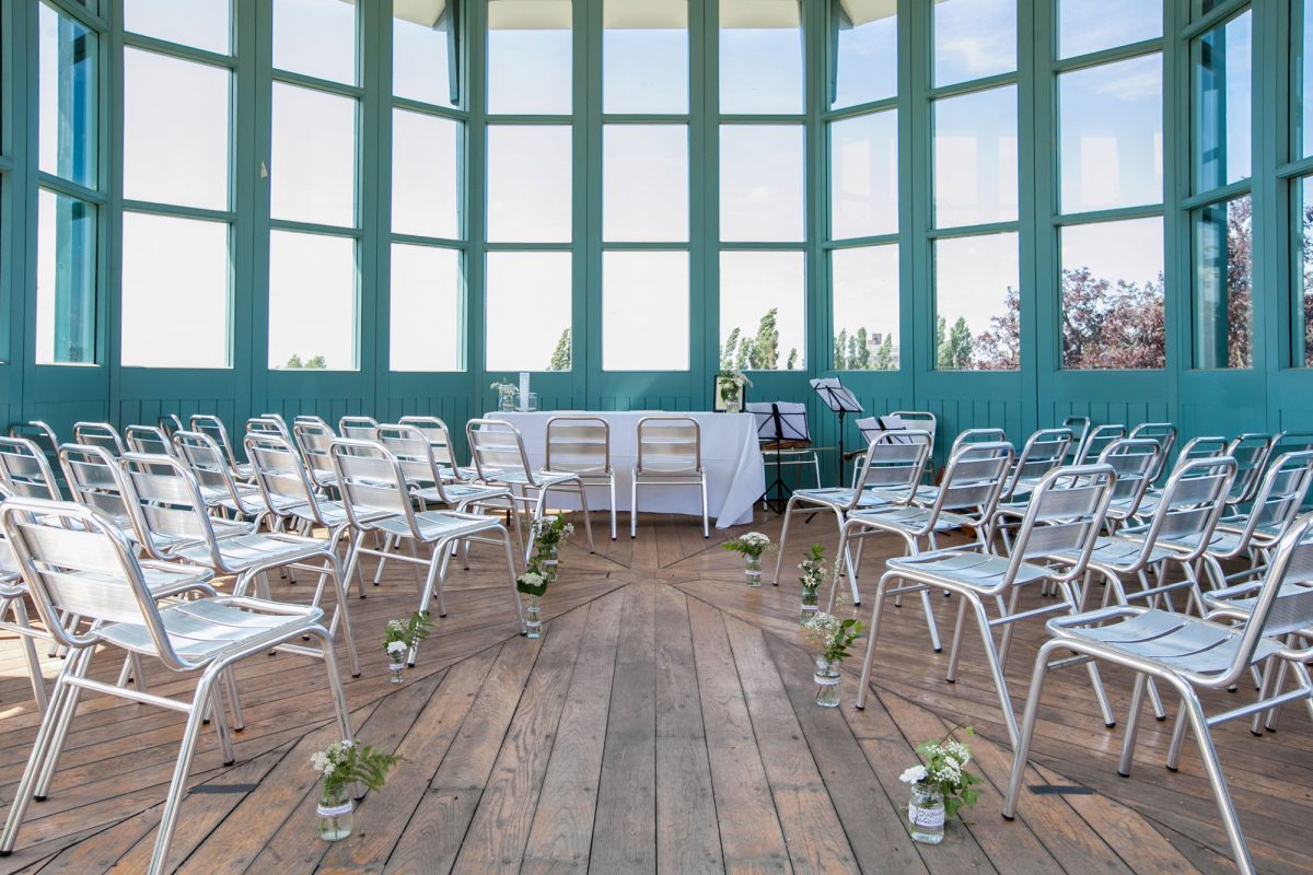 Horniman bandstand set up for a wedding