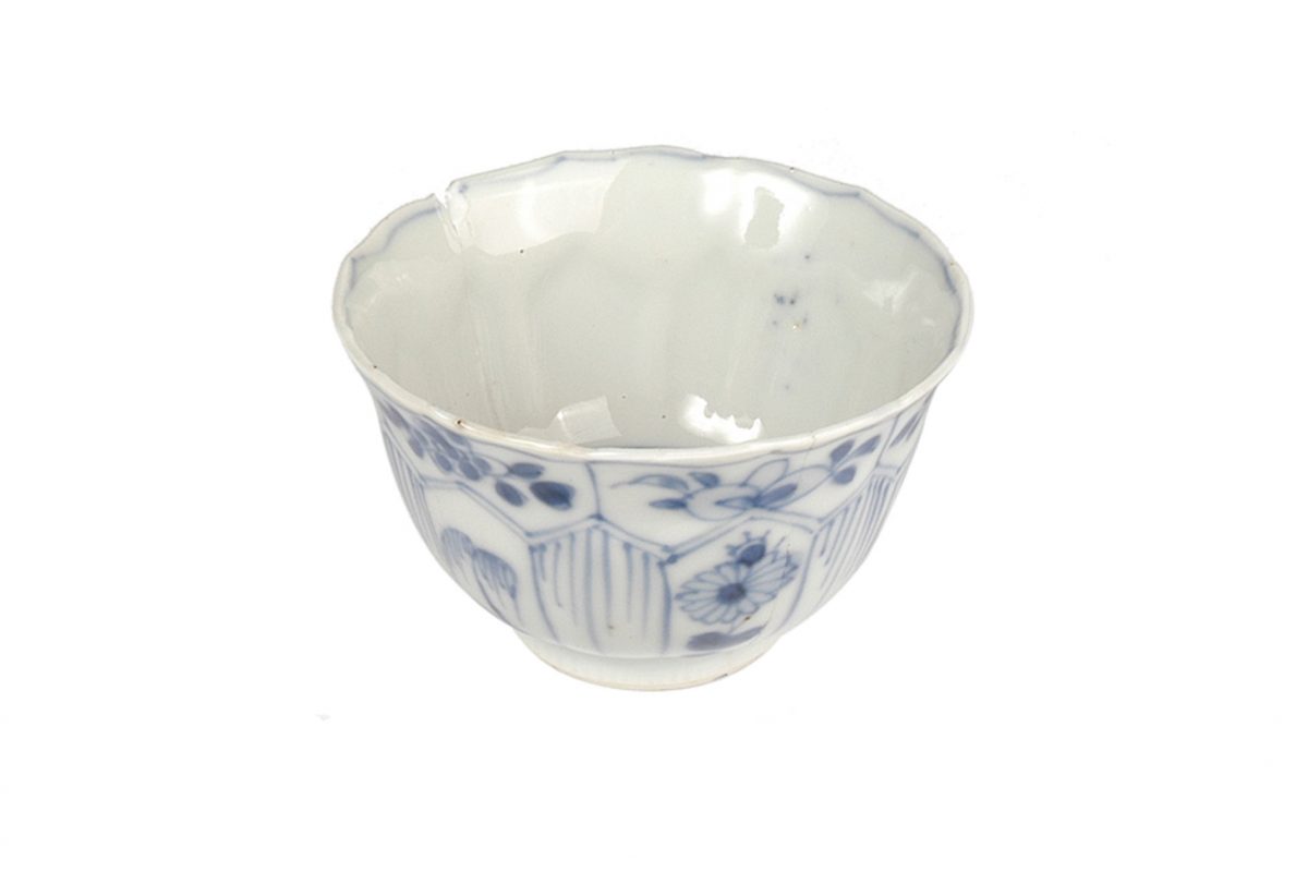 A small blue and white porcelain tea bowl