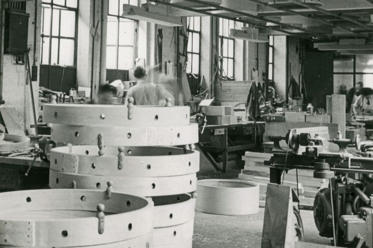 Factory filled with wooden drums