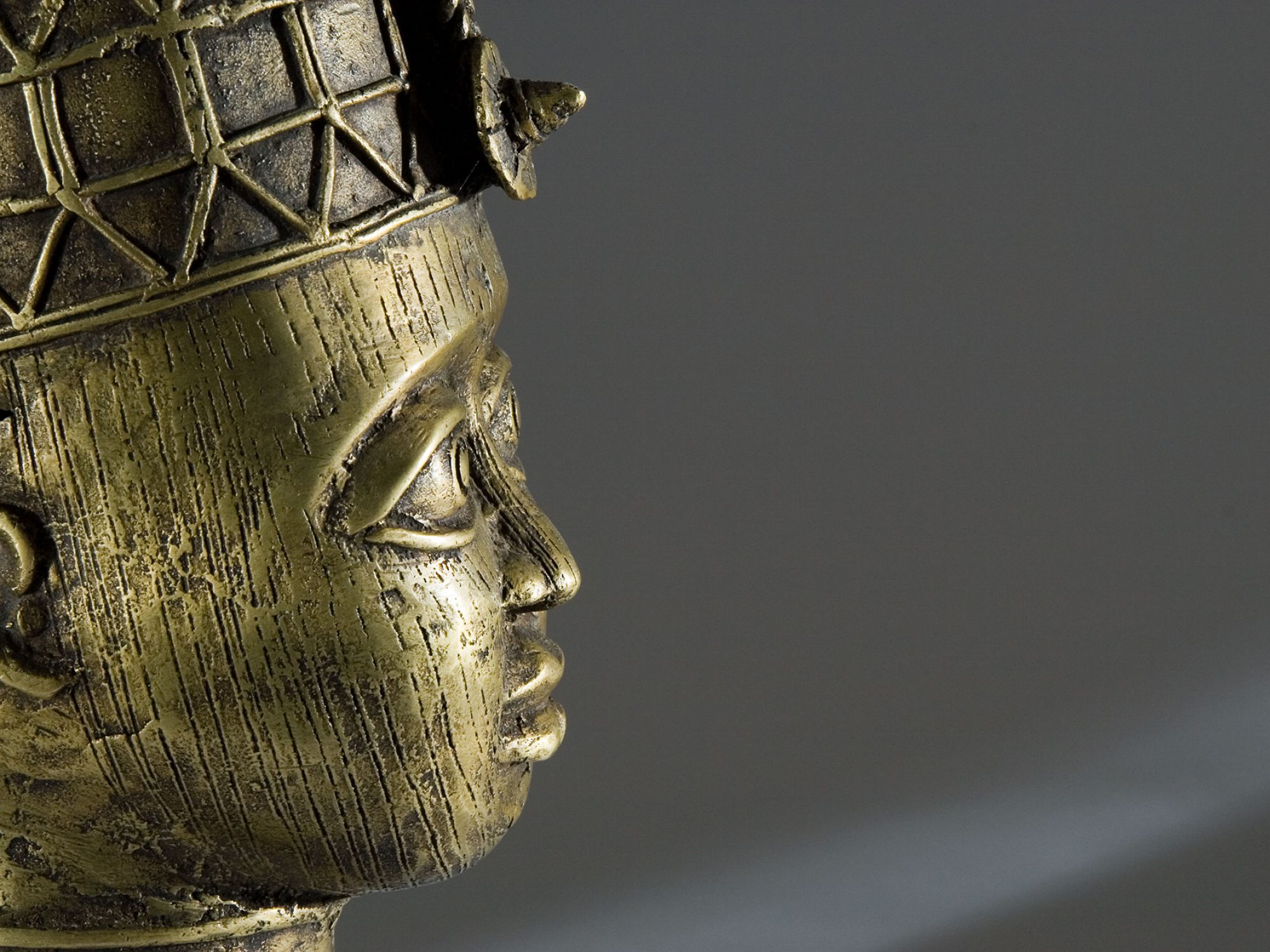 Close up side view of a brass head