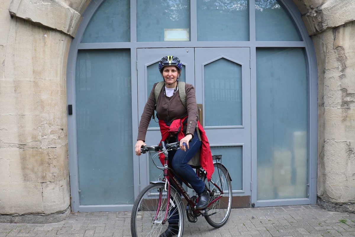 Carole on her bike at the Horniman