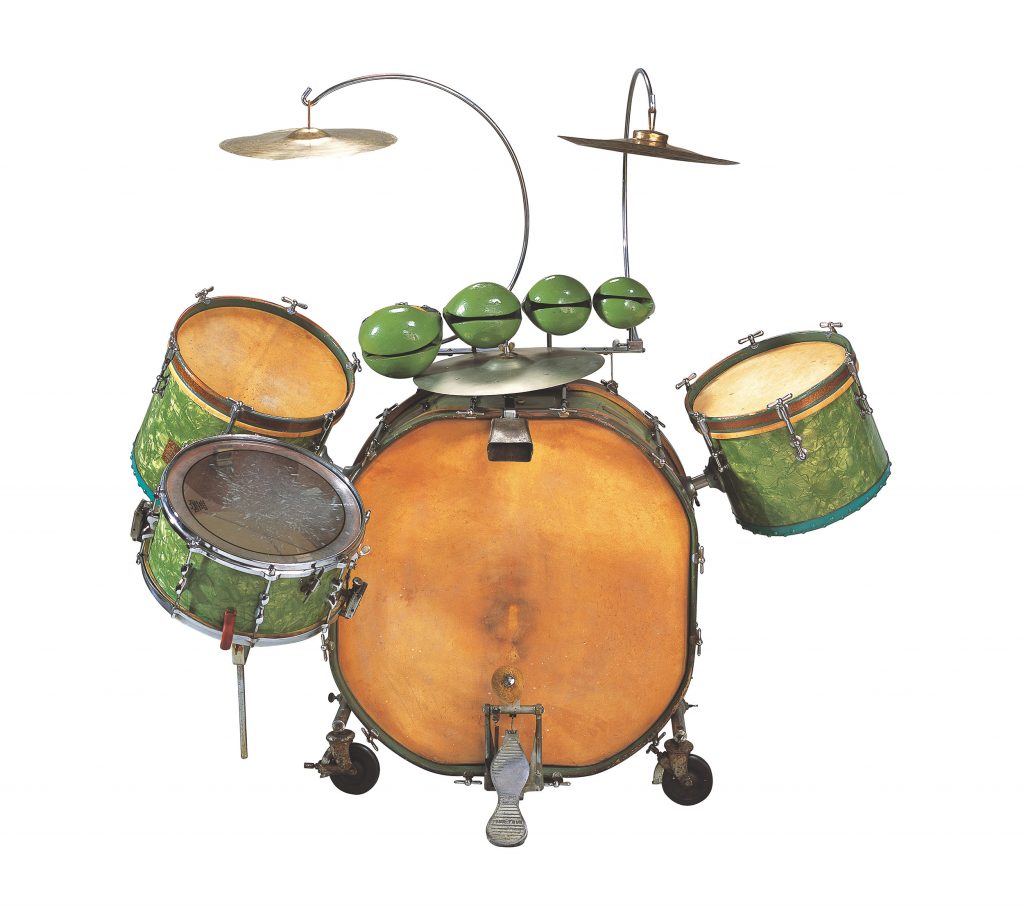 A green drum kit