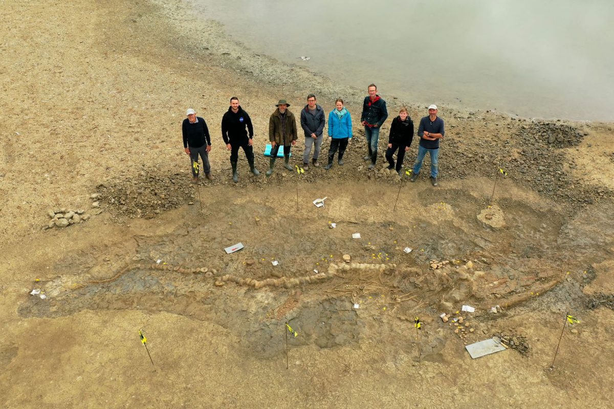 The team next to the Ichthyosaur remains