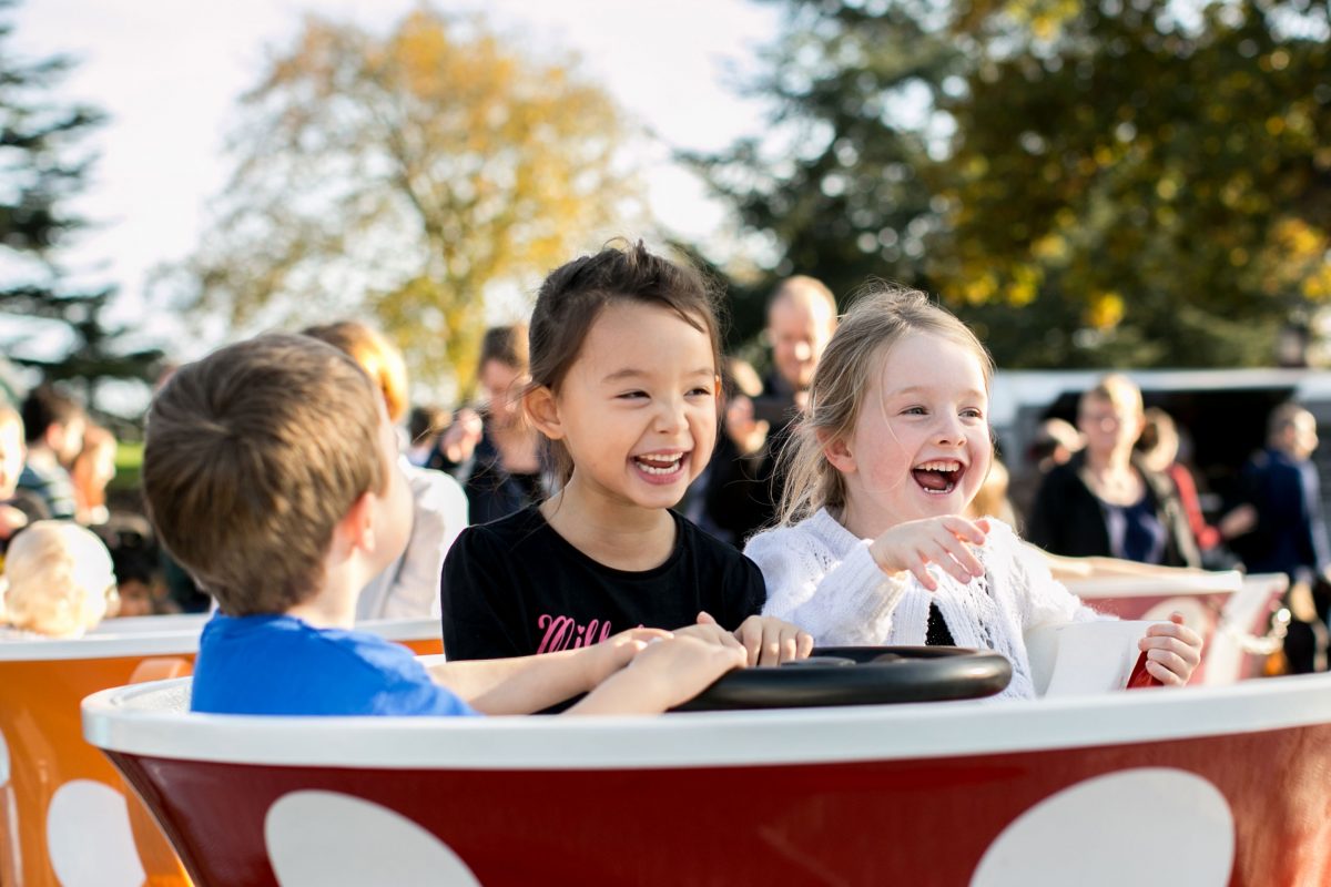 Children in a tea cup ride