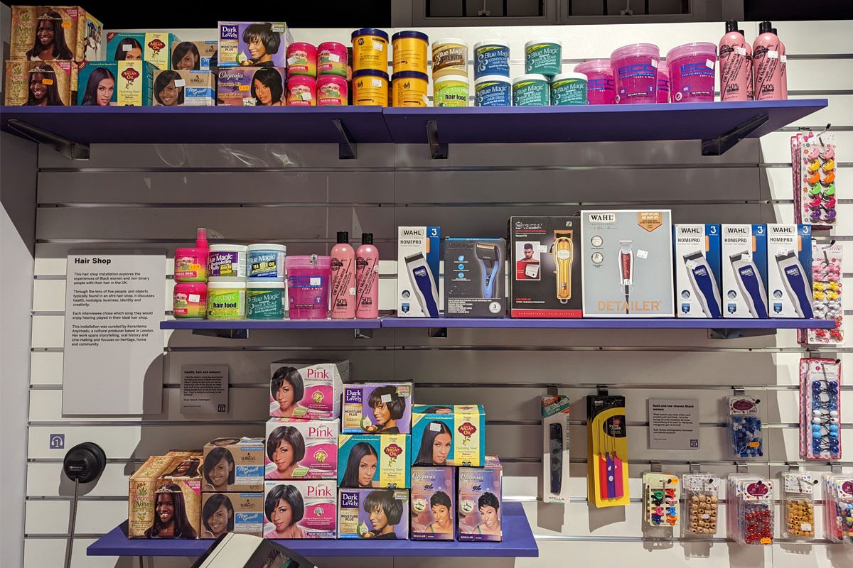 Shelf of hair products