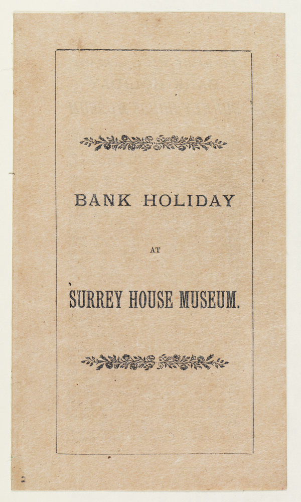 A programme reading Bank Holiday and Surrey House Museum