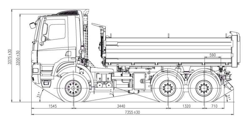 A truck side on with measurements