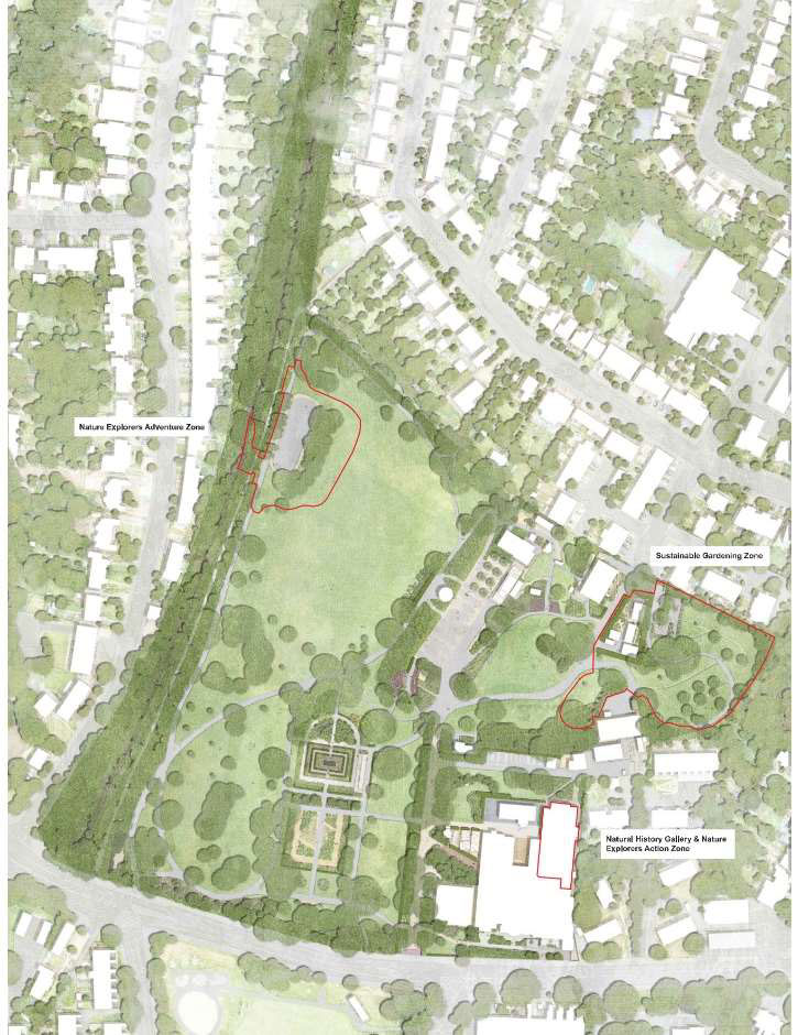 Drawing of Horniman Gardens site and buildings in colour